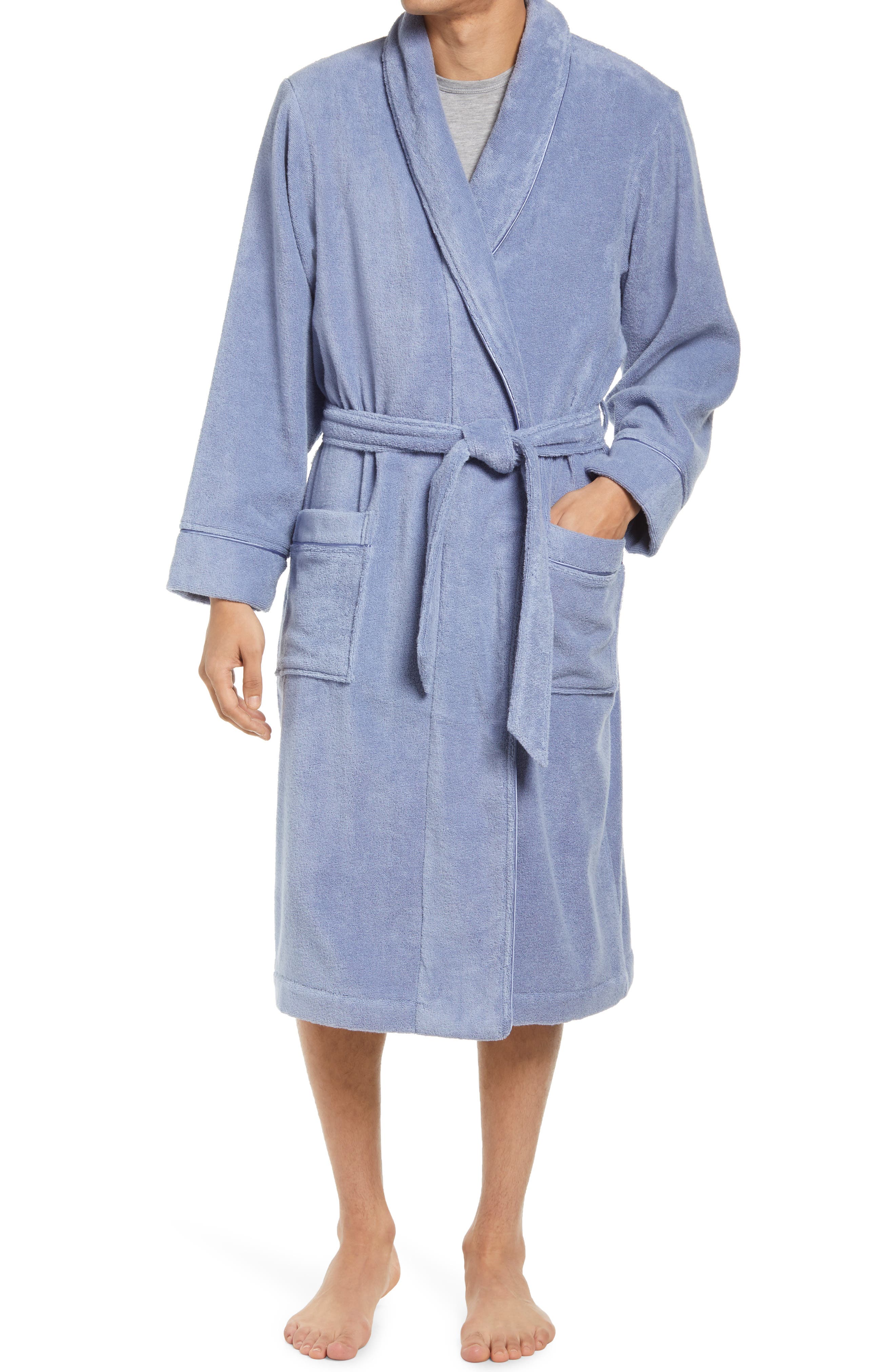 Mens Classic Checked & Plain Polar Fleece Bath Robe Dressing Gown Loungewear 